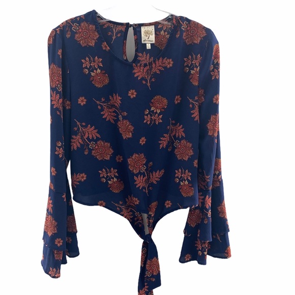 Self Esteem Tie Front Bell Sleeves Floral Top M - Picture 3 of 15